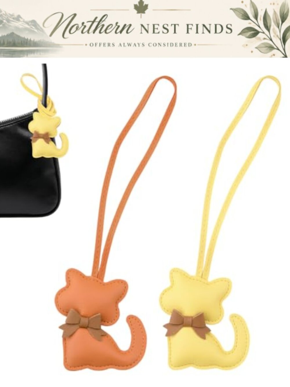 Faux Leather Cat Shaped Bag Charm Purse Charm Keychain Split Ring 3.1 Inch